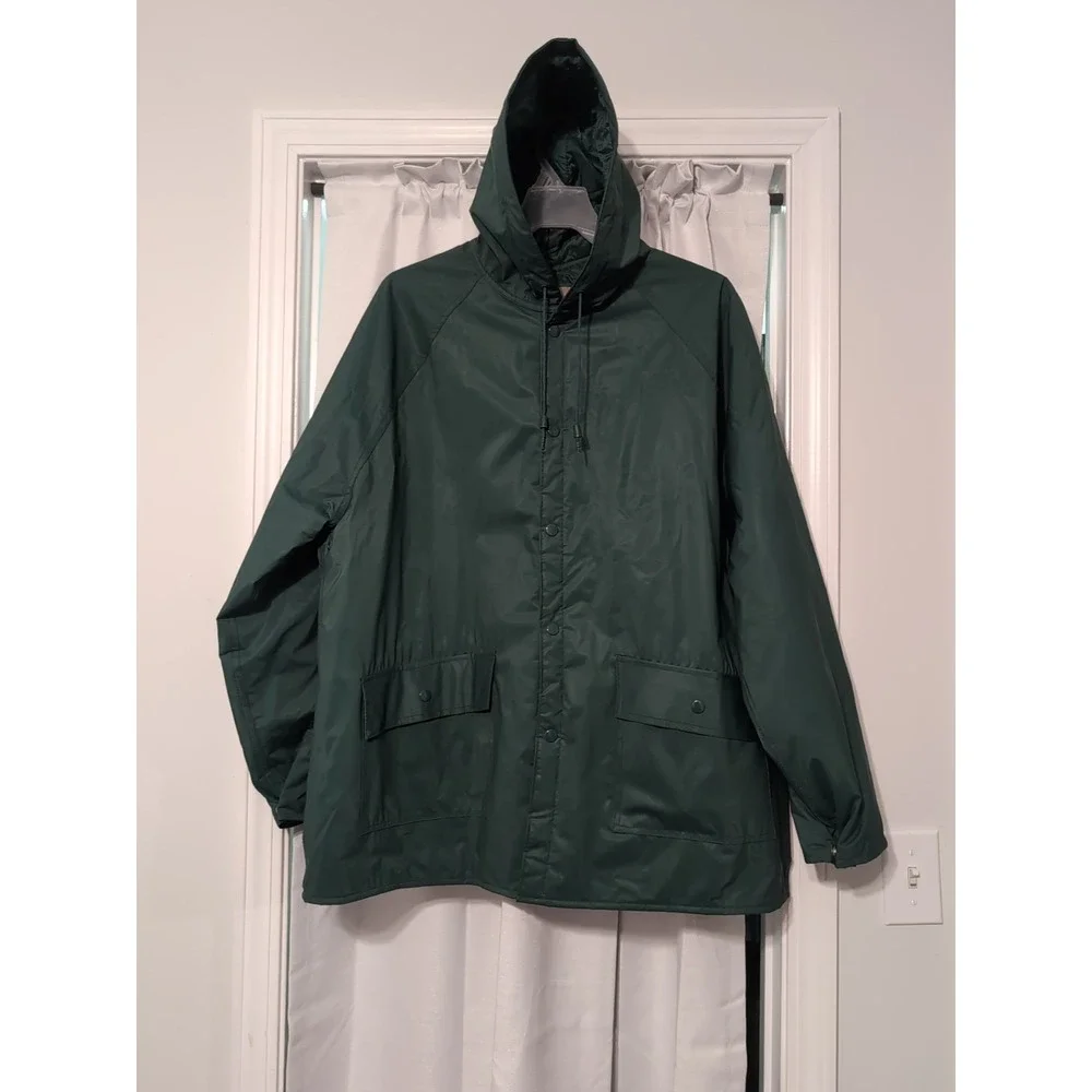 Rare Vintage Sports Afield‎ Classic Rain Coat Jacket Quilted Hoodie Green Large